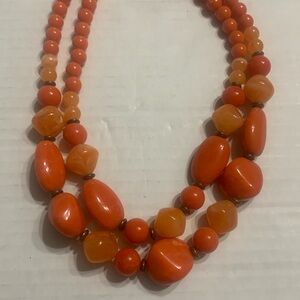Trendy Orange Double Layered Strand Necklace